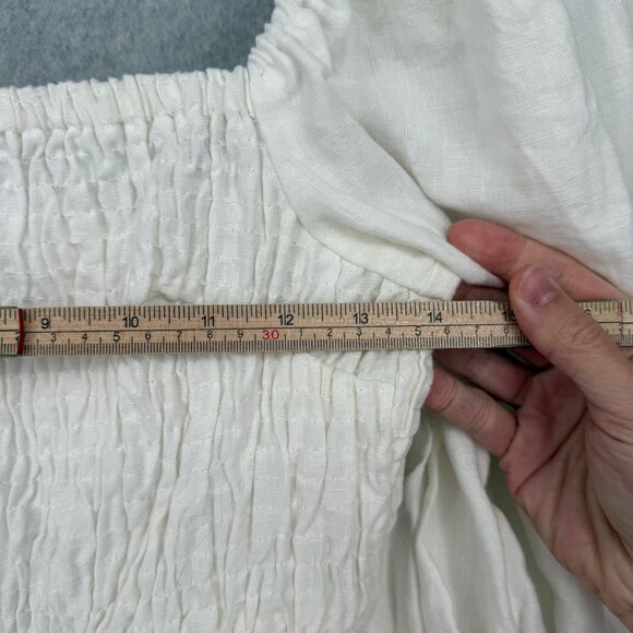 Tuckernuck Annie Linen Smocked Mini Dress Size S White Puff Sleeve Neutral Chic - Picture 10 of 11